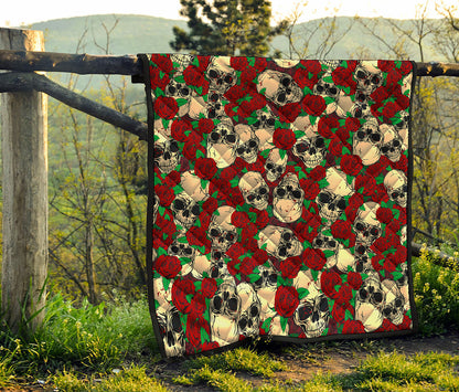 Red Rose Skull Pattern Print Quilt
