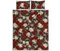 Red Rose Skull Pattern Print Quilt Bed Set