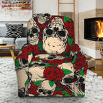 Red Rose Skull Pattern Print Recliner Slipcover