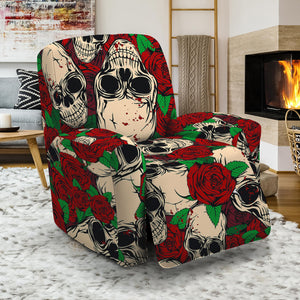 Red Rose Skull Pattern Print Recliner Slipcover