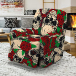 Red Rose Skull Pattern Print Recliner Slipcover