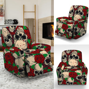 Red Rose Skull Pattern Print Recliner Slipcover