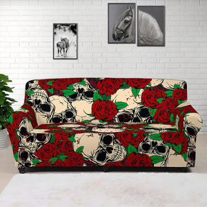 Red Rose Skull Pattern Print Sofa Cover