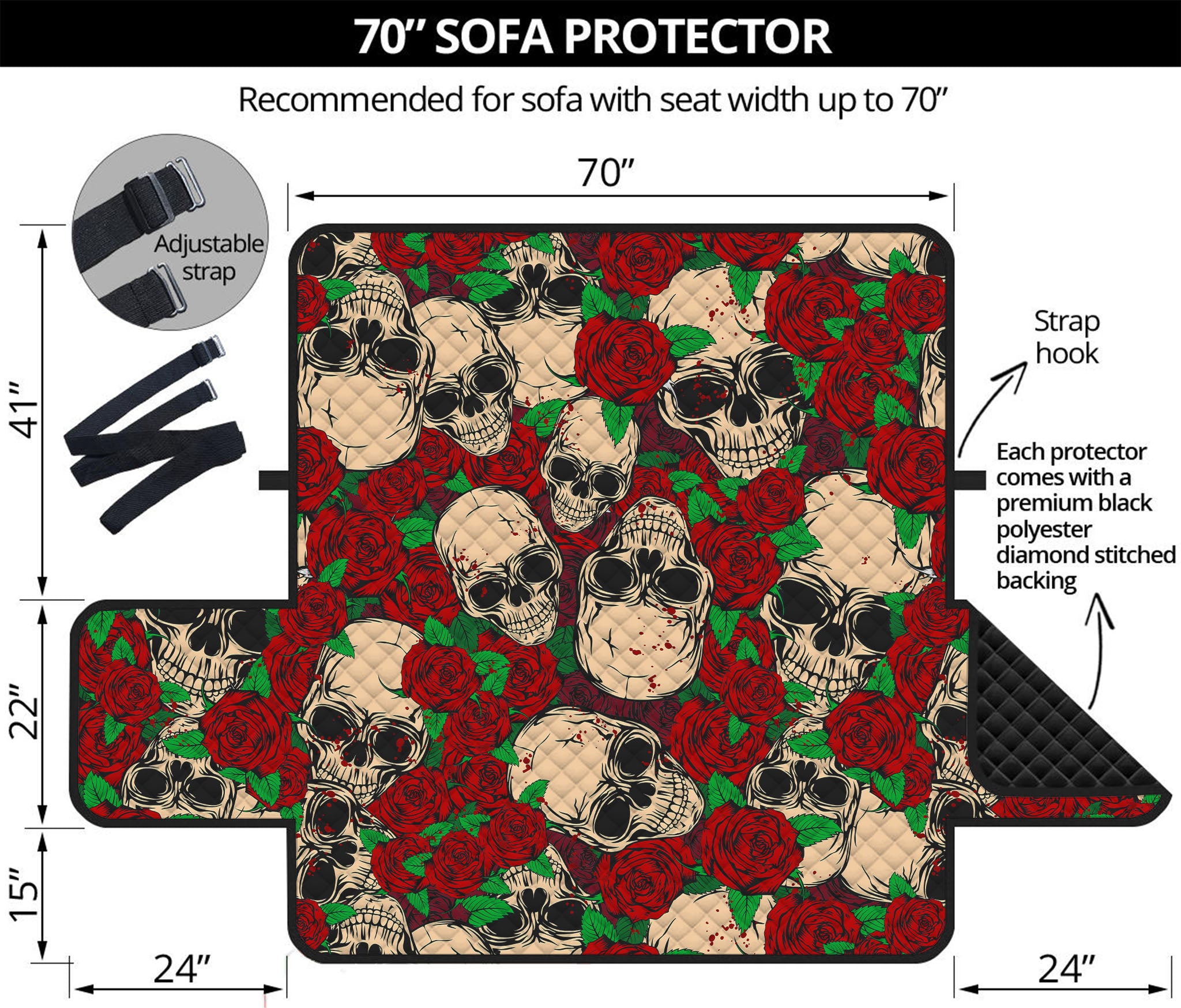 Red Rose Skull Pattern Print Sofa Protector