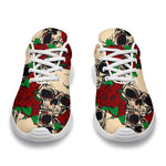 Red Rose Skull Pattern Print Sport Shoes GearFrost