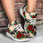 Red Rose Skull Pattern Print Sport Shoes GearFrost