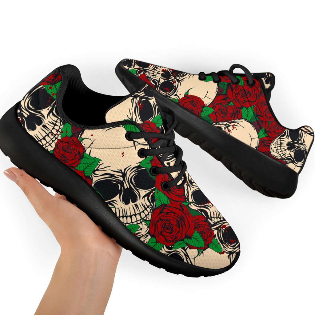 Red Rose Skull Pattern Print Sport Shoes GearFrost