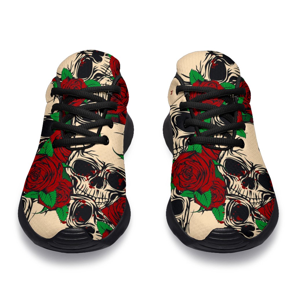 Red Rose Skull Pattern Print Sport Shoes GearFrost