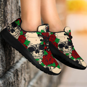 Red Rose Skull Pattern Print Sport Shoes GearFrost