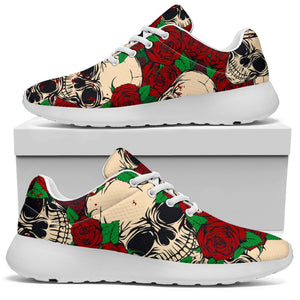 Red Rose Skull Pattern Print Sport Shoes GearFrost