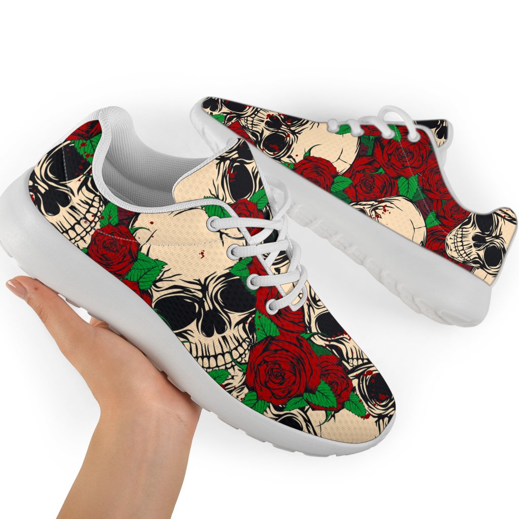 Red Rose Skull Pattern Print Sport Shoes GearFrost