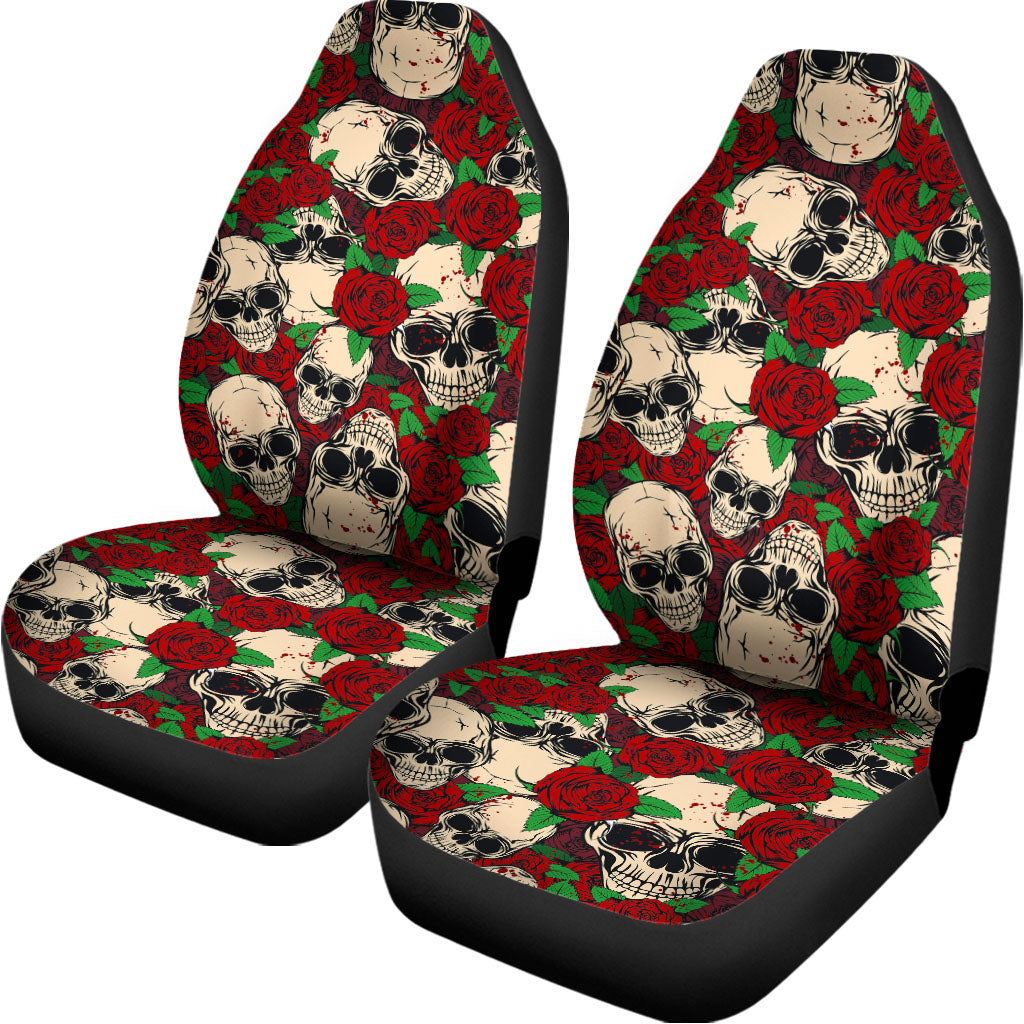 Red Rose Skull Pattern Print Universal Fit Car Seat Covers