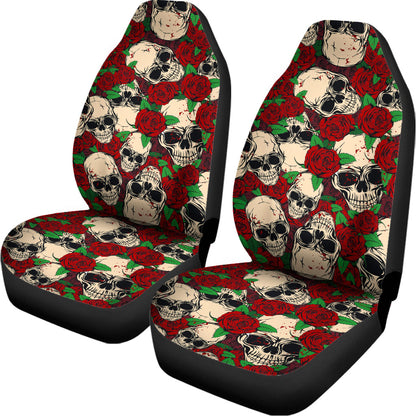 Red Rose Skull Pattern Print Universal Fit Car Seat Covers