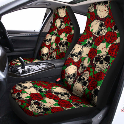Red Rose Skull Pattern Print Universal Fit Car Seat Covers