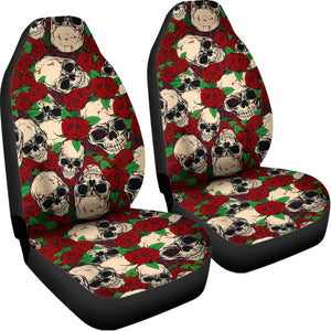 Red Rose Skull Pattern Print Universal Fit Car Seat Covers