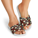 Red Rose Skull Pattern Print White Slide Sandals