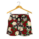 Red Rose Skull Pattern Print Women's Shorts