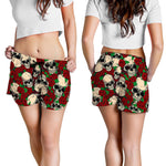 Red Rose Skull Pattern Print Women's Shorts