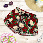 Red Rose Skull Pattern Print Women's Shorts