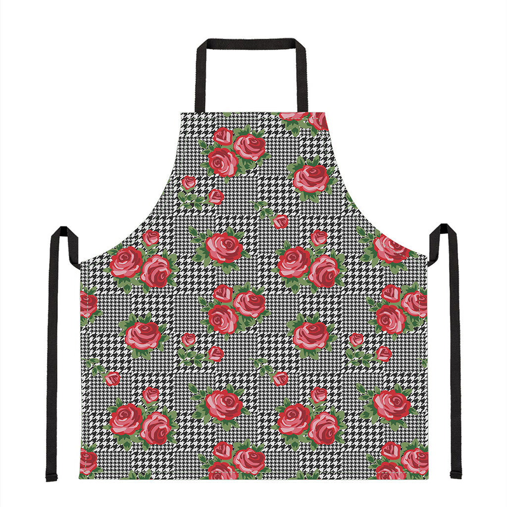 Red Roses Houndstooth Pattern Print Apron