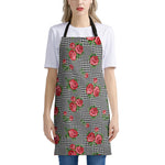 Red Roses Houndstooth Pattern Print Apron