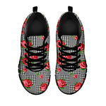 Red Roses Houndstooth Pattern Print Black Sneakers