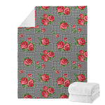 Red Roses Houndstooth Pattern Print Blanket