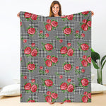 Red Roses Houndstooth Pattern Print Blanket