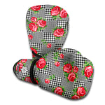 Red Roses Houndstooth Pattern Print Boxing Gloves