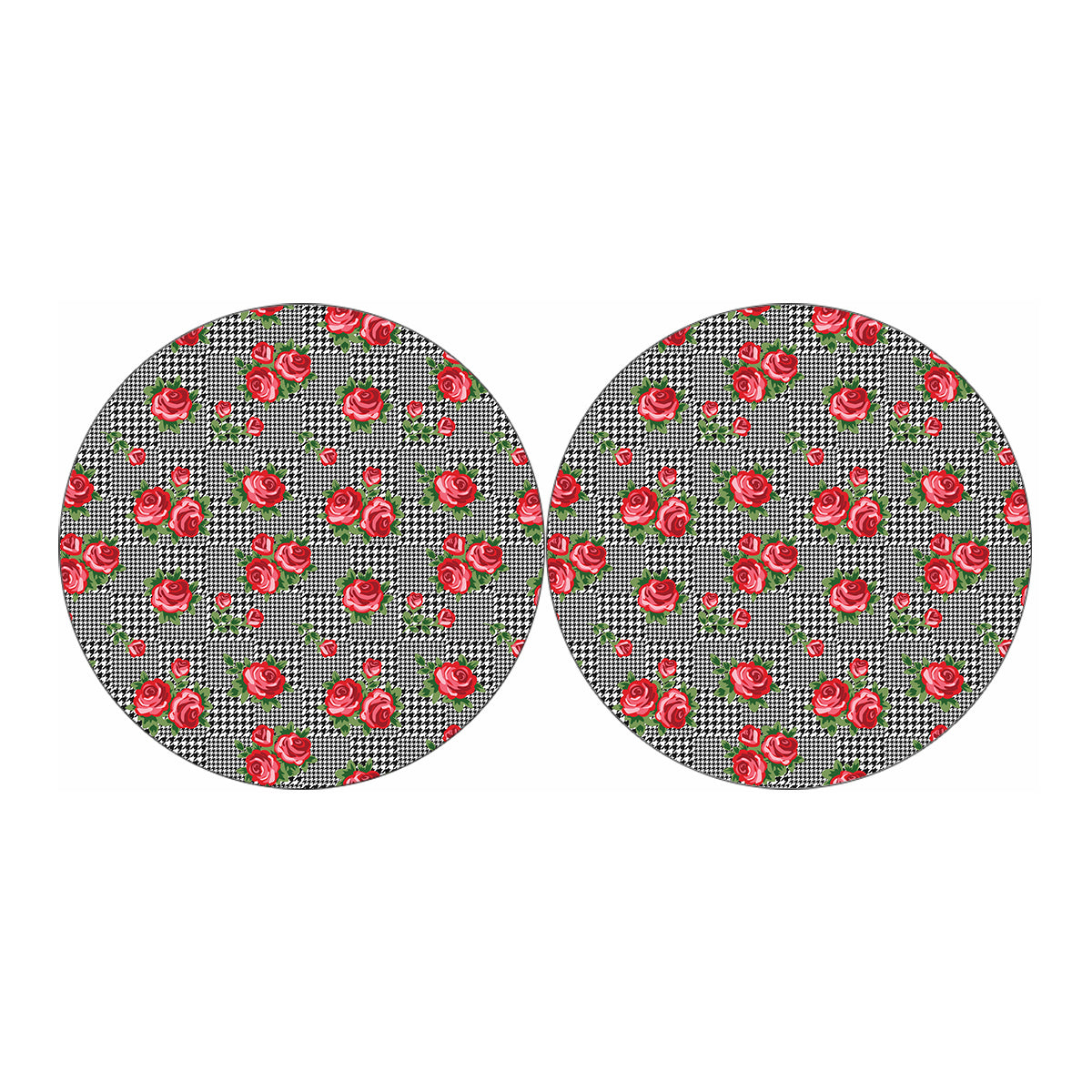 Red Roses Houndstooth Pattern Print Car Coasters