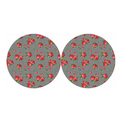 Red Roses Houndstooth Pattern Print Car Coasters