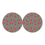 Red Roses Houndstooth Pattern Print Car Coasters