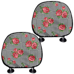 Red Roses Houndstooth Pattern Print Car Headrest Covers