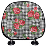 Red Roses Houndstooth Pattern Print Car Headrest Covers