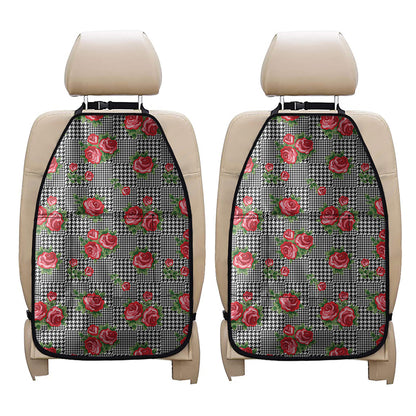 Red Roses Houndstooth Pattern Print Car Seat Organizers
