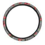 Red Roses Houndstooth Pattern Print Car Steering Wheel Cover