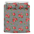 Red Roses Houndstooth Pattern Print Duvet Cover Bedding Set