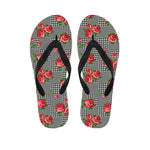 Red Roses Houndstooth Pattern Print Flip Flops