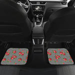Red Roses Houndstooth Pattern Print Front and Back Car Floor Mats