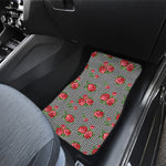 Red Roses Houndstooth Pattern Print Front and Back Car Floor Mats