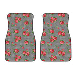 Red Roses Houndstooth Pattern Print Front Car Floor Mats