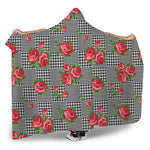 Red Roses Houndstooth Pattern Print Hooded Blanket