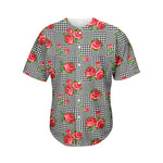 Red Roses Houndstooth Pattern Print Men's Baseball Jersey