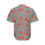 Red Roses Houndstooth Pattern Print Men's Baseball Jersey