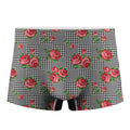 Red Roses Houndstooth Pattern Print Men's Boxer Briefs