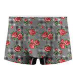 Red Roses Houndstooth Pattern Print Men's Boxer Briefs
