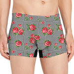 Red Roses Houndstooth Pattern Print Men's Boxer Briefs