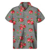 Red Roses Houndstooth Pattern Print Men's Short Sleeve Shirt
