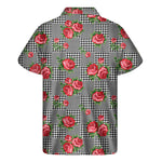 Red Roses Houndstooth Pattern Print Men's Short Sleeve Shirt