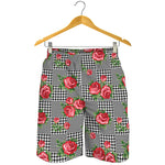 Red Roses Houndstooth Pattern Print Men's Shorts
